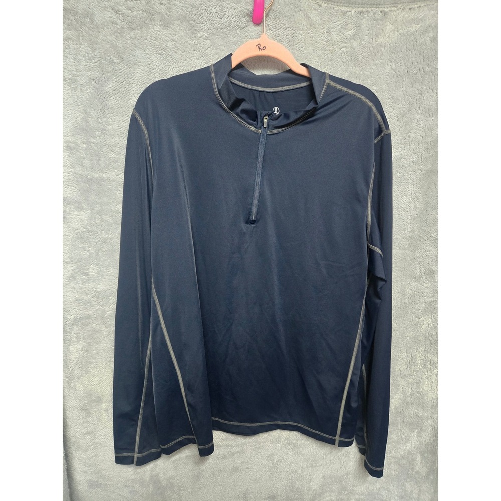 Lands End Mens XL Navy Blue Long Sleeve Quarter Zip Rash Guard Swim Shirt